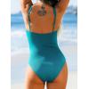 CUPSHE Women’s One Piece Swimsuit Tummy Control Square Neck Bathing Suit Ruched Adjustable Straps(Teal Blue)