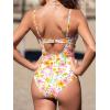 CUPSHE Women’s One Piece Swimsuit V Neck Bathing Suit Tummy Control Drawstring Back Hook Adjustable Straps(Yellow Pink Floral)