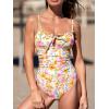 CUPSHE Women’s One Piece Swimsuit V Neck Bathing Suit Tummy Control Drawstring Back Hook Adjustable Straps(Yellow Pink Floral)