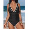CUPSHE Women’s One Piece Swimsuit V Neck Shell Stitched Bathing Suit Adjustable Crisscross Strappy Ruched Swimwear(Black)