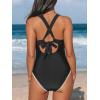 CUPSHE Women’s One Piece Swimsuit V Neck Shell Stitched Bathing Suit Adjustable Crisscross Strappy Ruched Swimwear(Black)