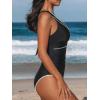 CUPSHE Women’s One Piece Swimsuit V Neck Shell Stitched Bathing Suit Adjustable Crisscross Strappy Ruched Swimwear(Black)