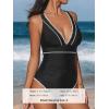 CUPSHE Women’s One Piece Swimsuit V Neck Shell Stitched Bathing Suit Adjustable Crisscross Strappy Ruched Swimwear(Black)