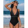 CUPSHE Women’s One Piece Swimsuit V Neck Shell Stitched Bathing Suit Adjustable Crisscross Strappy Ruched Swimwear(Black/Multicolor)
