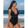 CUPSHE Women’s One Piece Swimsuit V Neck Shell Stitched Bathing Suit Adjustable Crisscross Strappy Ruched Swimwear(Black/Multicolor)