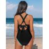 CUPSHE Women’s One Piece Swimsuit V Neck Shell Stitched Bathing Suit Adjustable Crisscross Strappy Ruched Swimwear(Black/Multicolor)