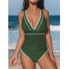 CUPSHE Women’s One Piece Swimsuit V Neck Shell Stitched Bathing Suit Adjustable Crisscross Strappy Ruched Swimwear(Green)