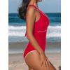 CUPSHE Women’s One Piece Swimsuit V Neck Shell Stitched Bathing Suit Adjustable Crisscross Strappy Ruched Swimwear(Red)