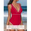 CUPSHE Women’s One Piece Swimsuit V Neck Shell Stitched Bathing Suit Adjustable Crisscross Strappy Ruched Swimwear(Red)