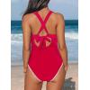 CUPSHE Women’s One Piece Swimsuit V Neck Shell Stitched Bathing Suit Adjustable Crisscross Strappy Ruched Swimwear(Red)