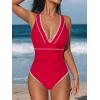 CUPSHE Women’s One Piece Swimsuit V Neck Shell Stitched Bathing Suit Adjustable Crisscross Strappy Ruched Swimwear(Red)