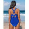 CUPSHE Women’s One Piece Swimsuit V Neck Shell Stitched Bathing Suit Adjustable Crisscross Strappy Ruched Swimwear(Royal Blue/Yellow)