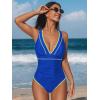 CUPSHE Women’s One Piece Swimsuit V Neck Shell Stitched Bathing Suit Adjustable Crisscross Strappy Ruched Swimwear(Royal Blue/Yellow)