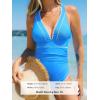CUPSHE Women’s One Piece Swimsuit V Neck Shell Stitched Bathing Suit Adjustable Crisscross Strappy Ruched Swimwear(Sky Blue)