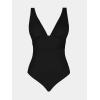 CUPSHE Women’s One Piece Swimsuit Wide Straps V Neck Ruched Textured Ribbed Twist Back(Black)
