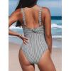 CUPSHE Women’s One Piece Swimsuit Wide Straps V Neck Ruched Textured Ribbed Twist Back(Black/Striped)