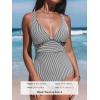 CUPSHE Women’s One Piece Swimsuit Wide Straps V Neck Ruched Textured Ribbed Twist Back(Black/Striped)