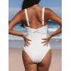 CUPSHE Women’s One Piece Swimsuit Wide Straps V Neck Ruched Textured Ribbed Twist Back(White)