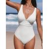 CUPSHE Women’s One Piece Swimsuit Wide Straps V Neck Ruched Textured Ribbed Twist Back(White)