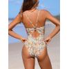 CUPSHE Women’s One Piece Swimsuits Bathing Suits Cutout V Neck Tummy Control Adjustable Straps O Ring(Beige/Floral)