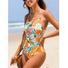 CUPSHE Women’s One Piece Swimsuits Bathing Suits Cutout V Neck Tummy Control Adjustable Straps O Ring(White/Tangerine Floral)