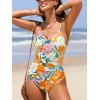 CUPSHE Women’s One Piece Swimsuits Bathing Suits Cutout V Neck Tummy Control Adjustable Straps O Ring(White/Tangerine Floral)