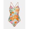 CUPSHE Women’s One Piece Swimsuits Bathing Suits Cutout V Neck Tummy Control Adjustable Straps O Ring(White/Tangerine Floral)