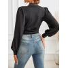 CUPSHE Women’s Plunge V-neck Lace Trim Long Sleeve Bodysuit Party Shirred Bottoming Blouse Tops(Black)