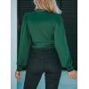 CUPSHE Women’s Plunge V-neck Lace Trim Long Sleeve Bodysuit Party Shirred Bottoming Blouse Tops(Green)