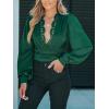 CUPSHE Women’s Plunge V-neck Lace Trim Long Sleeve Bodysuit Party Shirred Bottoming Blouse Tops(Green)