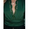 CUPSHE Women’s Plunge V-neck Lace Trim Long Sleeve Bodysuit Party Shirred Bottoming Blouse Tops(Green)