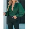 CUPSHE Women’s Plunge V-neck Lace Trim Long Sleeve Bodysuit Party Shirred Bottoming Blouse Tops(Green)