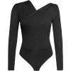 CUPSHE Women’s Ruched Cheeky Long Sleeve Mid Cut Bodysuit(Black)