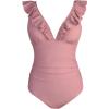 CUPSHE Women’s Ruffled One Piece Swimsuit V Neck Lace Up(Bean Pink)