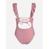CUPSHE Women’s Ruffled One Piece Swimsuit V Neck Lace Up(Bean Pink)