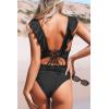 CUPSHE Women’s Ruffled One Piece Swimsuit V Neck Lace Up(Black)
