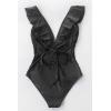 CUPSHE Women’s Ruffled One Piece Swimsuit V Neck Lace Up(Black)