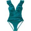 CUPSHE Women’s Ruffled One Piece Swimsuit V Neck Lace Up(Bright Cyan)
