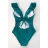 CUPSHE Women’s Ruffled One Piece Swimsuit V Neck Lace Up(Bright Cyan)