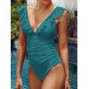 CUPSHE Women’s Ruffled One Piece Swimsuit V Neck Lace Up(Bright Cyan)