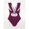 CUPSHE Women’s Ruffled One Piece Swimsuit V Neck Lace Up(Burgundy)