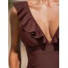 CUPSHE Women’s Ruffled One Piece Swimsuit V Neck Lace Up(Chocolate Brown)