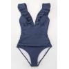 CUPSHE Women’s Ruffled One Piece Swimsuit V Neck Lace Up(Dark Blue)