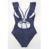 CUPSHE Women’s Ruffled One Piece Swimsuit V Neck Lace Up(Dark Blue)