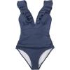 CUPSHE Women’s Ruffled One Piece Swimsuit V Neck Lace Up(Dark Blue)