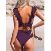CUPSHE Women’s Ruffled One Piece Swimsuit V Neck Lace Up(Grape Purple)