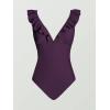 CUPSHE Women’s Ruffled One Piece Swimsuit V Neck Lace Up(Grape Purple)