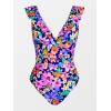CUPSHE Women’s Ruffled One Piece Swimsuit V Neck Lace Up(Magenta Ditsy Print)