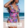 CUPSHE Women’s Ruffled One Piece Swimsuit V Neck Lace Up(Magenta Ditsy Print)