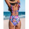 CUPSHE Women’s Ruffled One Piece Swimsuit V Neck Lace Up(Magenta Ditsy Print)